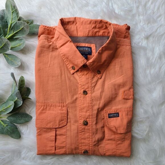 SMITH'S Workwear Salmon Short Sleeve Button Down Shirt Medium - Picture 9 of 9